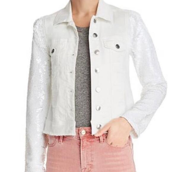 Generation Love Rosie Jean Jacket Size XS White Sequins Off-White Denim - Picture 3 of 8
